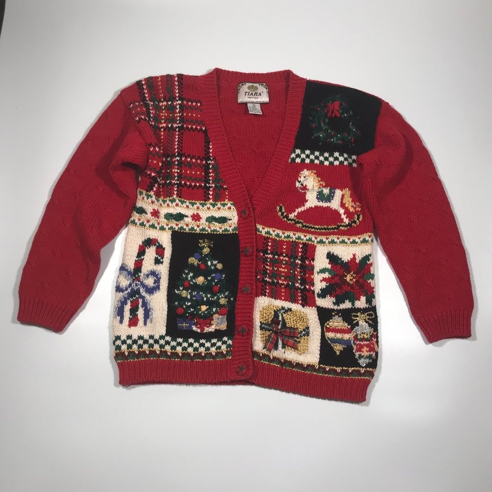 Tiara Petites Ugly Christmas Sweater Red Green Blue White Gold Silver Size Small